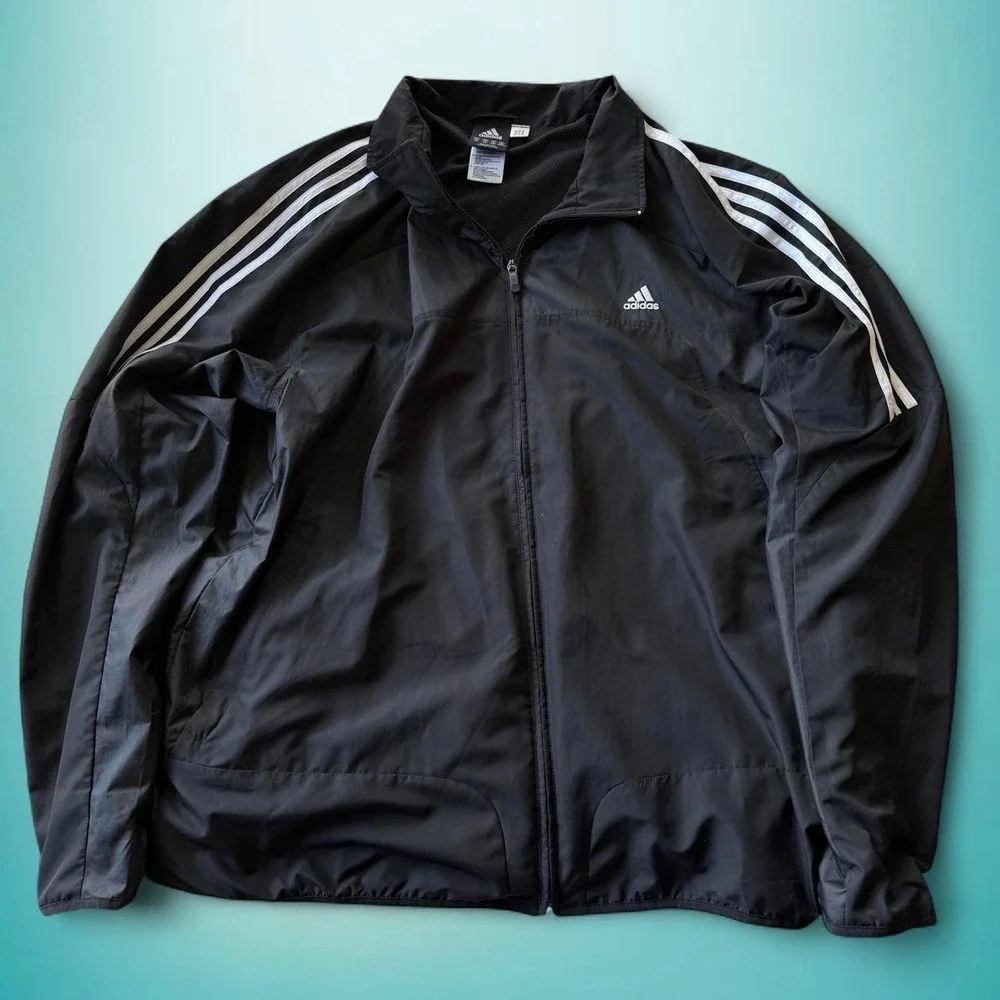 adidas Men's Black 3-Stripe Lightweight Zip Windbreaker Jacket 2XL
